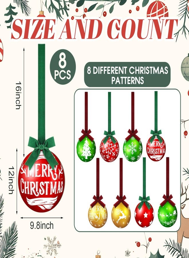 Fiwochic 8 Pcs Christmas Kitchen Cabinet Hanging Ornament with Velvet Red Green Bow 10 Inch Large Wooden Hanging Decoration 3D Merry Xmas Ball Decor for Kitchen Front Door Window Chair Tree Holiday - Image 3